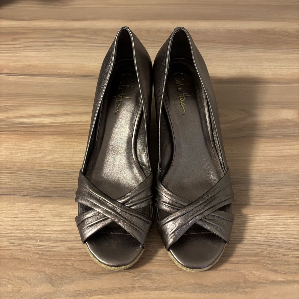 Cole Haan Women's Silver Peep Toe Wedge Heels Size 8
